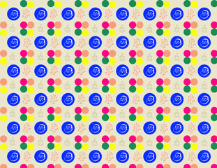 seamless pattern with circles in blue, red, yellow and green