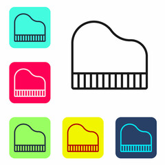Black line Grand piano icon isolated on white background. Musical instrument. Set icons in color square buttons. Vector