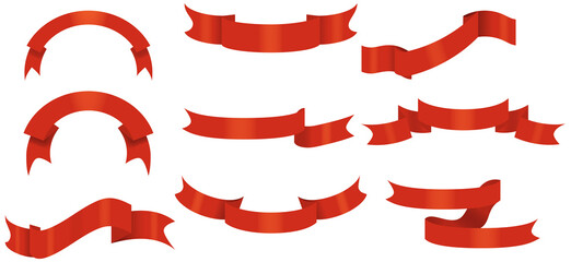 Obraz premium Red glossy silk ribbon vector banners set isolated on white. Copy space design elements.