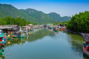 Fishing boats of fishing villages in southern Thailand