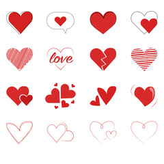 Cartoon red hearts set. Design for wedding or Valentine's Day