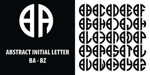 Abstract Initial Letter Combination BA till BZ in isolated circle shape