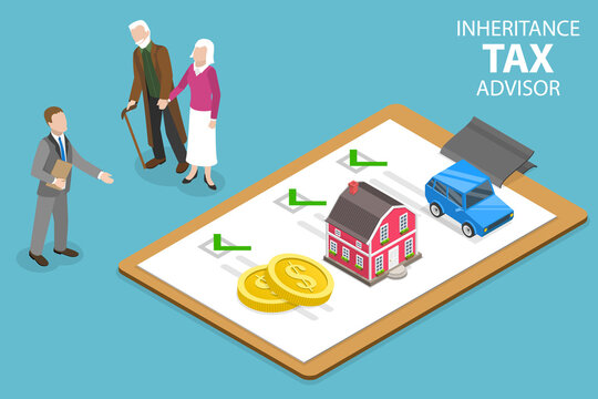 3D Isometric Flat Vector Conceptual Illustration of Inheritance Tax Advisor, Retirement Estate Planning