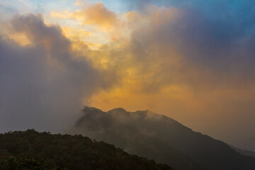 Mountain photo Morning sun Thailand View on the top of the hill with beautiful sunsets. Nakhon Si Thammarat Chawang District