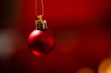 red christmas ball. Holidays. Christmas ball. Bokeh. 