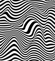 Abstract twisted illusion background patterns. Horizontal wavy black lines on white background. Vector illustration