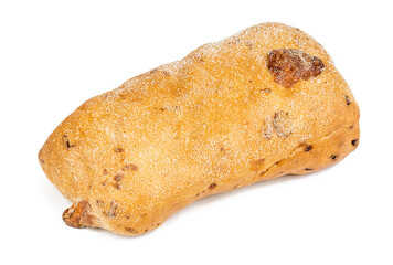 italian bread ciabatta with cheese and onion isolated on white background. ciabatta bun cut out