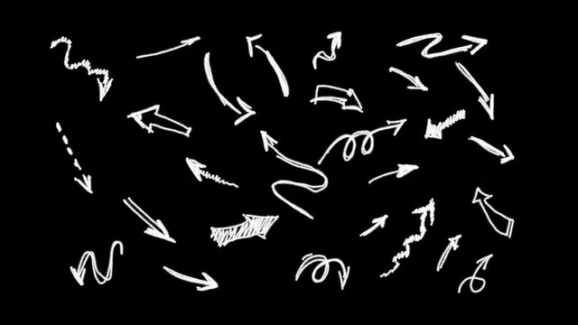 Set of hand drawn animated arrows. Chalk arrows. Doodle loop animation with Alpha channel.