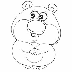 sketch, cute hamster character with big cheeks, coloring book, isolated object on white background, cartoon illustration, vector,