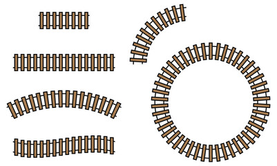 Train Track Colored Clipart Set - Straight, Curved, Corner, Wave and Circle