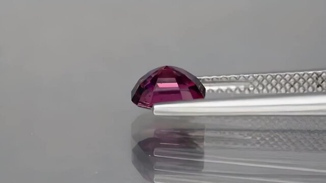 Natural rhodolite garnet on the turning table