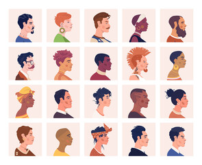 Collection of avatars of people of different cultures and nationalities. Human profile portraits.