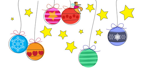 Set of hand drawn christmas baubles. Decoration isolated elements. - 471881987