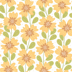 Fototapeta premium Hand-drawn seamless pattern with flowers. Colorful floral illustration for paper and gift wrap. Fabric print modern design. Creative stylish background.