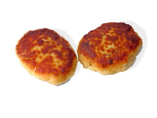 Hot fried cutlets isolated on white background.