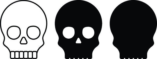 Simple Human Skull Clipart Set - Outline and Silhouette