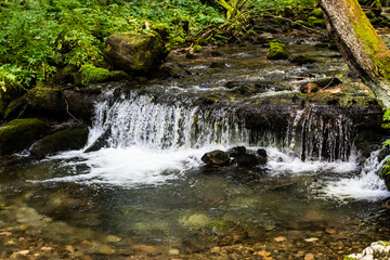 Fototapeta na wymiar Waterfall on Rachitele river, apuseni mountains, on Stanciului valley, Cluj County, Romania.