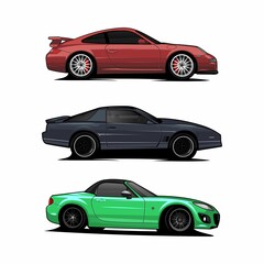  bundle set car sport  side view vector