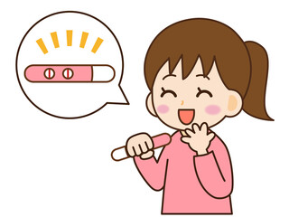 妊娠検査薬の陽性反応に喜ぶ笑顔の女の子