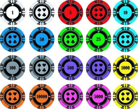 different colorful chips for casino play poker
