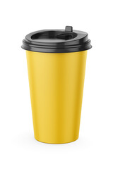 Blank yellow coffee paper cup isolated on white background. 3d endering.