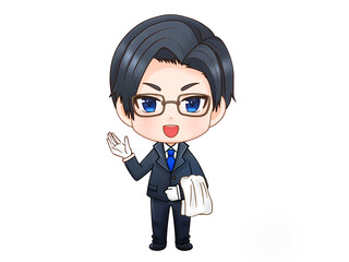 スーツ姿で給仕する眼鏡執事のイラスト