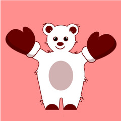polar bear in red mittens