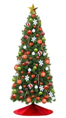 クリスマスツリー イラスト 赤緑 リアル 
