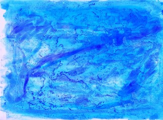 Blue watercolor background. Transparent lines and spots. Paint leaks and ombre effects. Abstract hand-painted image.