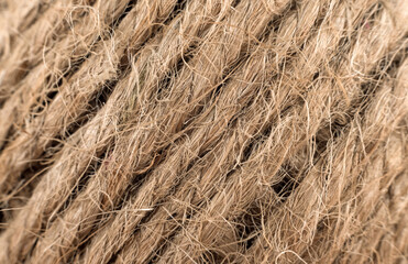 Background from a jute rope close-up. Jute for wrapping gifts and presentations for the holidays