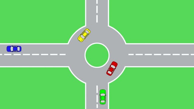 Movement within a roundabout in right-hand traffic, animation