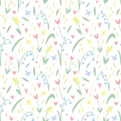 Vector floral seamless pattern. Delicate light spring pattern on a white background in the flat style.