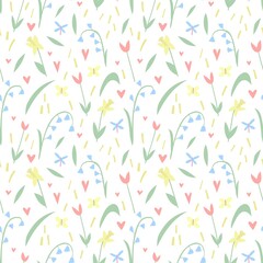 Vector floral seamless pattern. Delicate light spring pattern on a white background in the flat style.