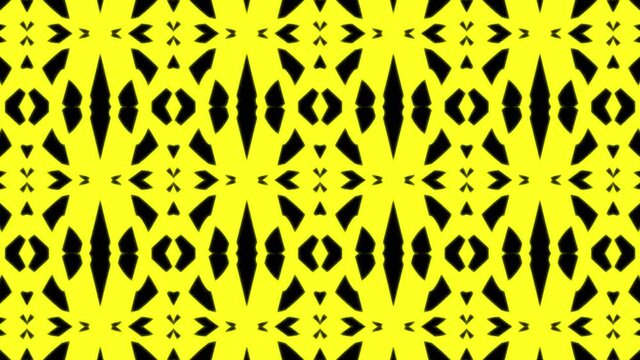 Abstract yellow geometric seamless pattern background. Abstract Stripes Kaleidoscope Loop. Fast Psychedelic Colorful Kaleidoscope VJ background. Disco Abstract Motion Background. Kaleidoscope effect