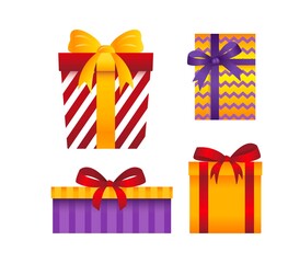 Set of bright celebration gifts. Gift box for any holidays. Gifts for christmas, new year, wedding, birthday etc.