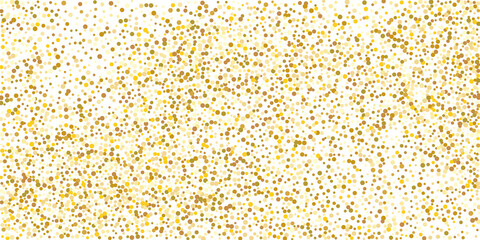 Gold small confetti on a white background. Luxurious festive Christmas background. Gold glittering abstract texture. Design element. Vector illustration, EPS 10.