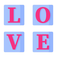 Blue scrabble board game with the word love. Wedding and valentine day concept.