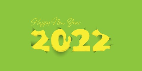 Typography of 2022 for year 2022 with green and yellow color design. Happy new year background template design.