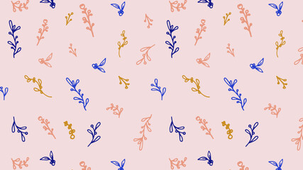 Floral vintage seamless pattern on pink background. Retro wallpaper with brunches. Botany backdrop.	