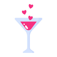 Gass of wine with hearts. Wedding and valentine day concept.