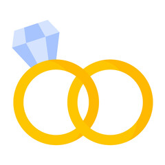 Two gold rings with a diamond. Wedding and valentine day concept.