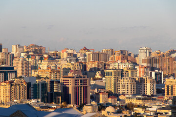 Modern buildings in Baku city of Azerbaijan. Tall buildings