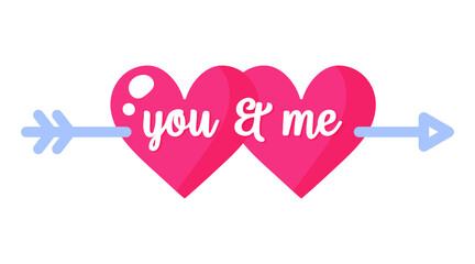 Two red hearts and an arrow. Wedding and valentine day concept.