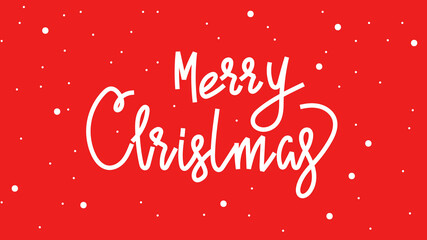 Merry Christmas calligraphy handwritten with snow on red background  , Flat Modern design , illustration Vector EPS 10