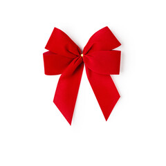 Red christmas bow ribbon isolated on white background.