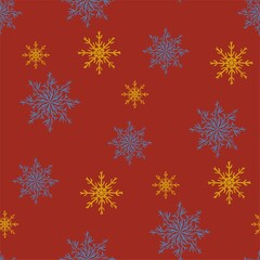 Naklejka na ściany i meble Watercolor pattern with snowflakes, New Year's winter pattern, Christmas