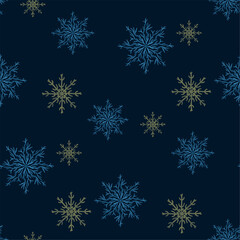 Fototapeta na wymiar Watercolor pattern with snowflakes, New Year's winter pattern, Christmas