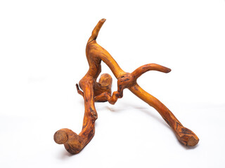 Piece of wooden root, woodstick on white background