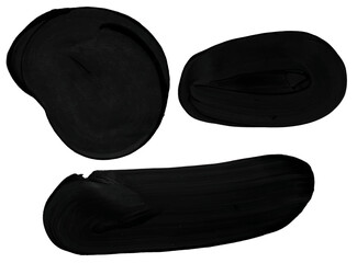 Set de tres trazos de pincel vectorizados, manchas aisladas sobre fondo blanco. Trazos abstractos fluidos con pintura acrílica negra. Trazos de acuarela. Textura de pincel y pintura dibujada a mano