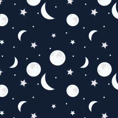Pattern night, full moon, half moon and stars